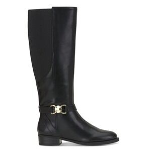 INC International Concepts Women's Black Faron Riding‎ Boots 5M Gold Buckle NEW